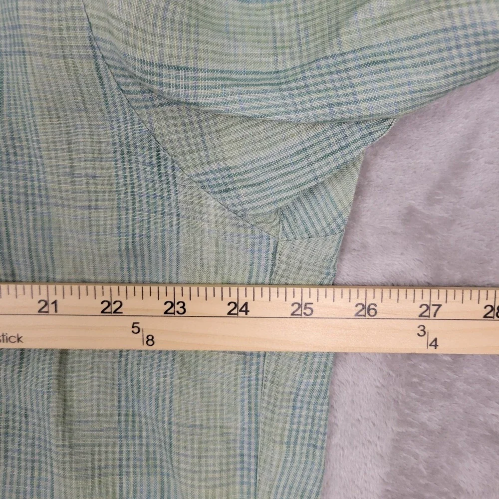 Brooks Brothers 346 Men's L Green Plaid 100% Linen Short Sleeve Button-Up Shirt